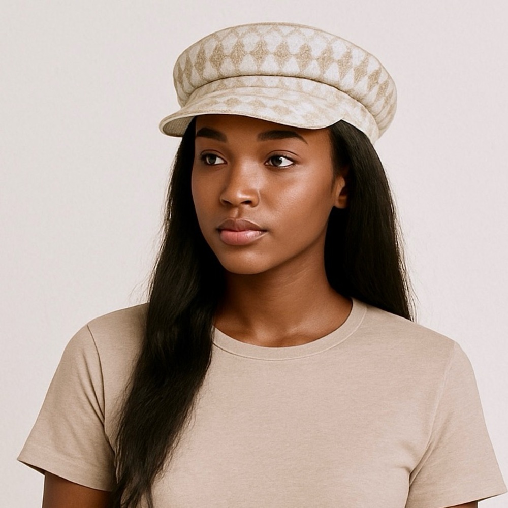 Boho Classic Houndstooth Newsboy Cap | Stylish Beige & White Baker Boy Hat